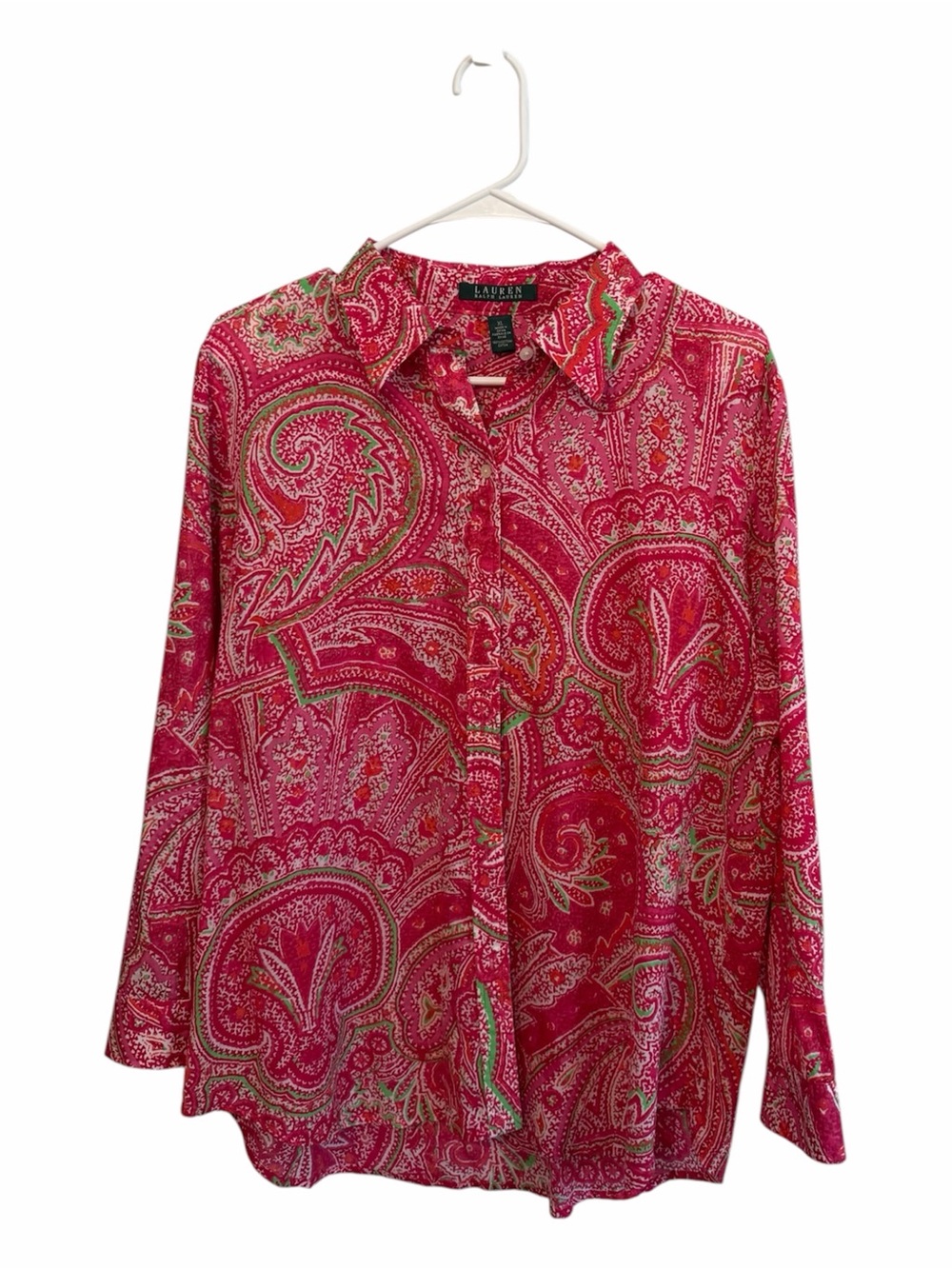 Lauren Ralph Lauren Fuchsia Paisley Button-Down Blouse